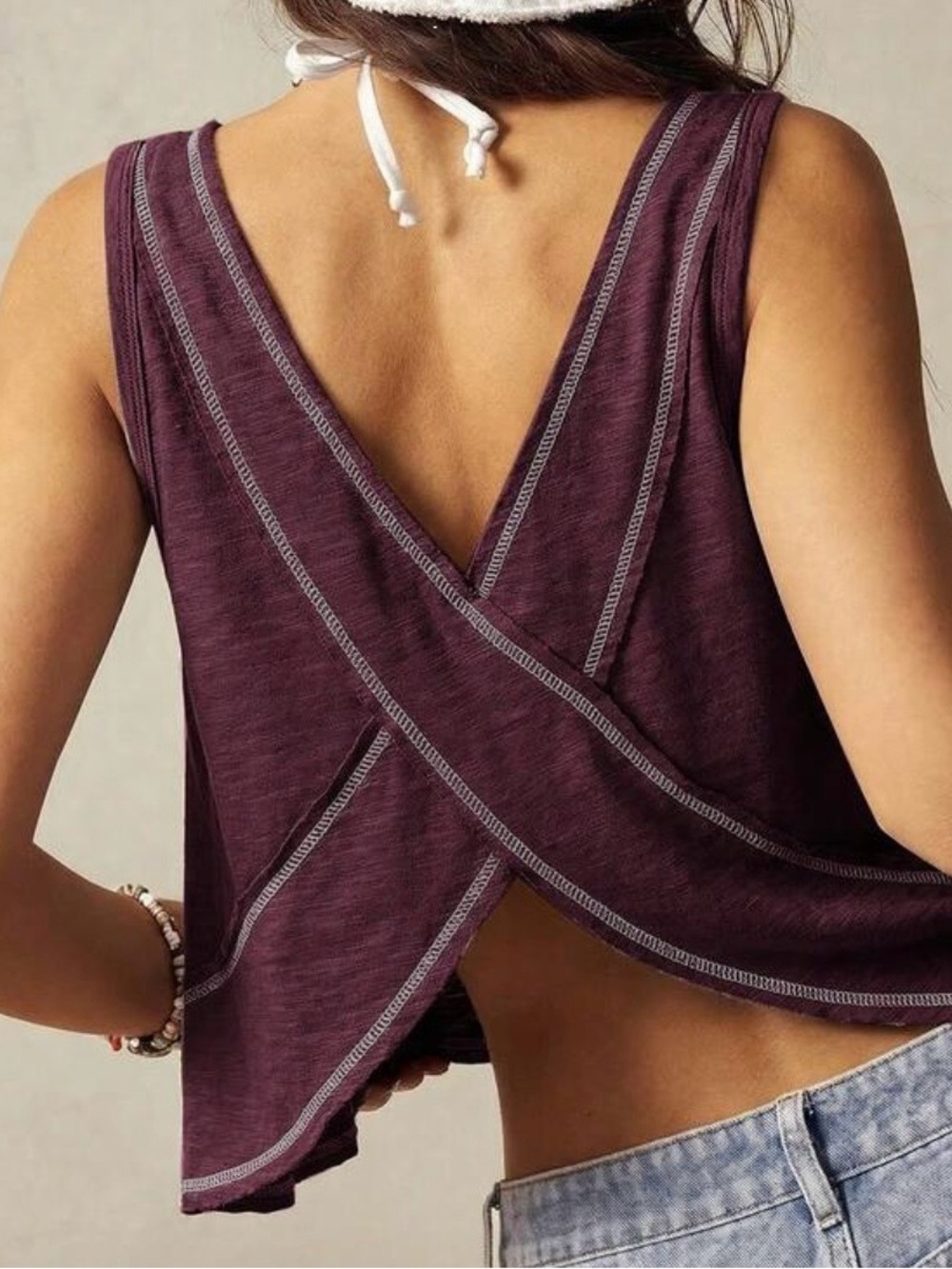 Boho Cropped Sleeveless Tank Top in Plum NWOT - Picture 3 of 6